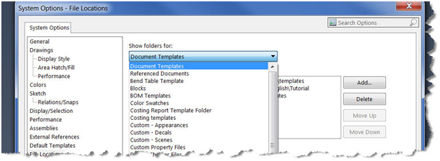 SOLIDWORKS System Options and File Locations
