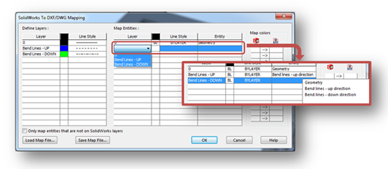 SOLIDWORKS to DXF/DWG Mapping to Define Layers and Map Entities