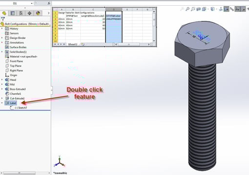 Adding Features in SOLIDWORKS Design Tables